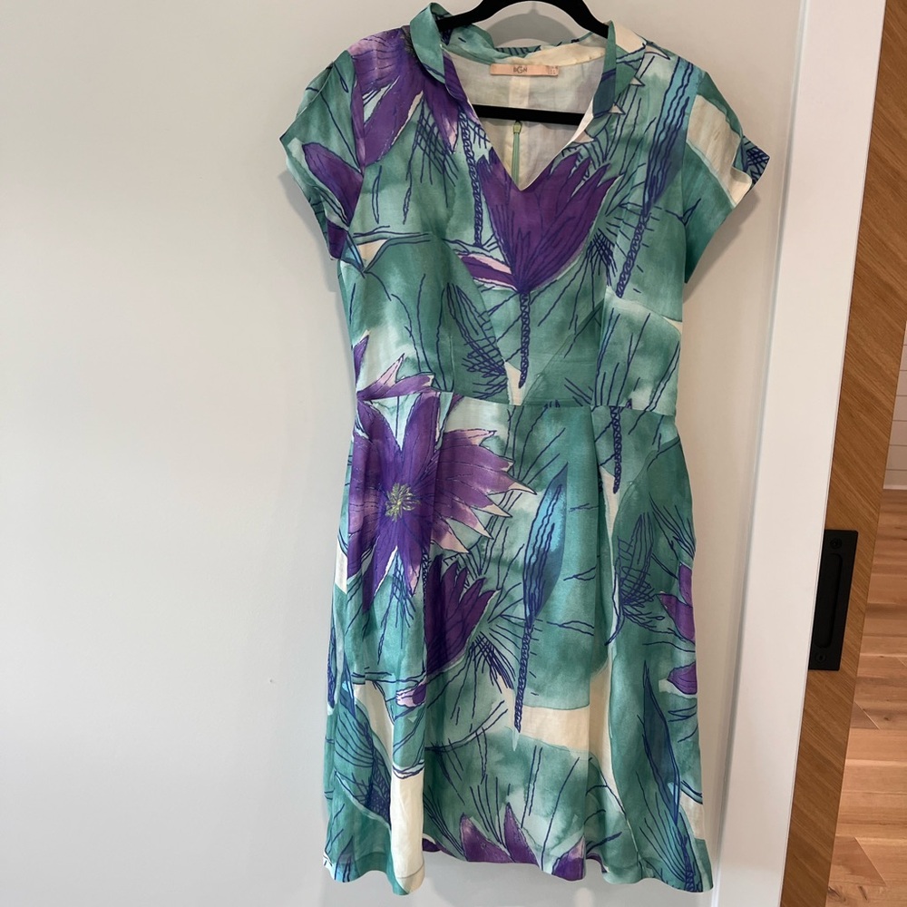 Vibrant Green and Purple Floral Midi Dress